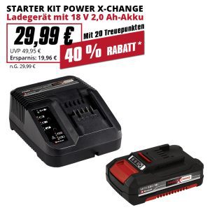 • Ladegerät mit Refresh-Modus und 6-stufiger LED-Akku-Ladezustandsanzeige
• 2,0 Ah-Akku für alle Power X-Change Geräte